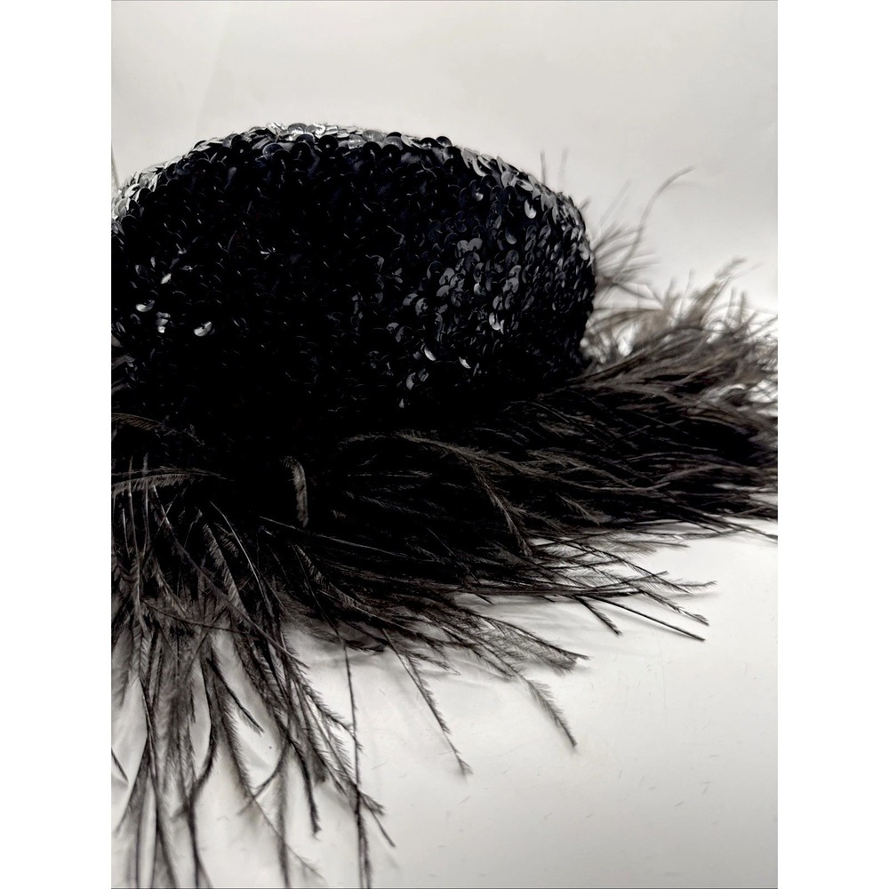 Vintage 1950s Henry Margu Original Hat Ostrich Feathers Black Sequin Stunning - Picture 2 of 10